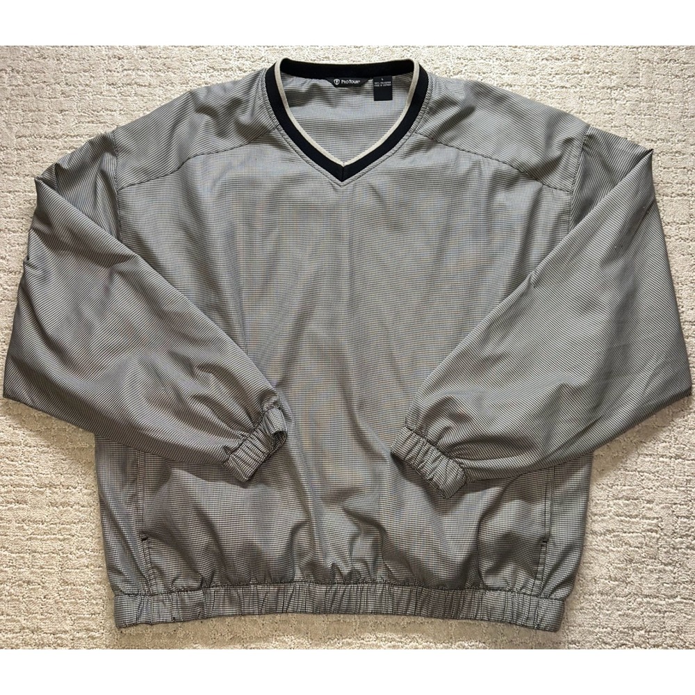 Pro‎ Tour Golf Windbreaker Mens Large Black White Micro Houndstooth